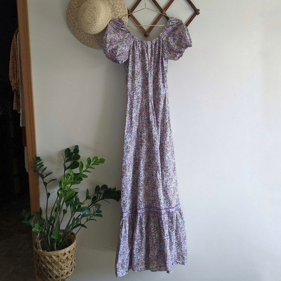 Vintage Floral Cottagecore Prairie Square Neck Puff Sleeve Maxi Dress - Picture 4 of 11